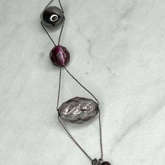 Chico's Beaded Dark Silver Tone Chain Link Statement Necklace - Picture 8 of 12